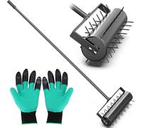 Aeratore per prato da 43,2 cm, attrezzo manuale con punte resistenti con guanti da giardinaggio, aerazione a spinta del terreno, maniglia di design per la cura del prato