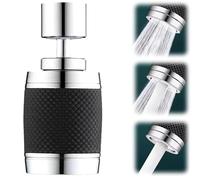 Aeratore per rubinetto girevole a 360 gradi antispruzzo, Aeratore per rubinetto a risparmio idrico Diffusore Adattatore filtro ugello rubinetto, Prolunga per rubinetto 3 modalità di uscita (Nero)