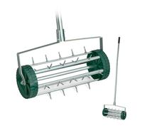 Relaxdays Aeratore per Prato, Rullo Manuale con Punte, Arieggiatore per Il Giardino, 145 x 44 x 21 cm, Verde Argentato