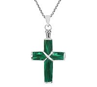 AeraVida Collana in argento 925 con intarsio in malachite verde con croce cristiana