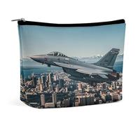 Aerei da combattimento che sorvolano le città Borsa per il trucco per donne Borsa cosmetica portatile impermeabile Estetica da viaggio portatile Lavoro