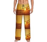 Aereo aereo al tramonto stampa pigiama da uomo,Morbido pigiama con coulisse tasca,Pigiama casual sonno, Nero , XXL