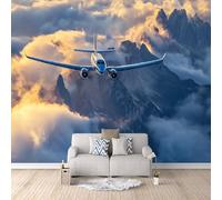 Aereo Carta da Parati Murale, 3D Nuvole Montagne Innevate Opaco Spessa Fotomurali, Soggiorno Wallpaper in Tessuto Non Tessuto, Camera da letto Poster Gigante Murale 300 x 256 CM