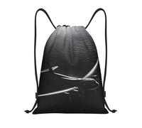 Aereo che vola sopra il mare Titolo: Borsone leggero con coulisse - Sacca da palestra pieghevole impermeabile con tracolla regolabile, ideale per sport, yoga, viaggi e scuola, Nero , M