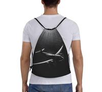 Aereo che vola sopra il mare Titolo: Borsone leggero con coulisse - Sacca da palestra pieghevole impermeabile con tracolla regolabile, ideale per sport, yoga, viaggi e scuola, Nero , S