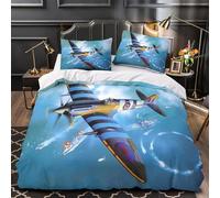 aereo da caccia della seconda guerra mondiale 3D Stampa Coperteletto 3pz Microfibra Traspirante aviazione militare d'epoca Coperta Letto 2 federe Lavabile Lavatrice Ragazze Bambini King（220x240cm）