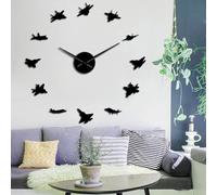 Aereo da guerra militare Wall Art Aircraft Decor Stickers aerei da battaglia aerei fai da te orologio gigante fai da te orologio da parete grande orologio aviazione (nero, 119,4 cm)