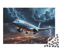 Aereo in volo nella tempesta, puzzle viaggio 1000 pezzi per adulti, aereo, tempesta, fulmine, premium spesso robusto alta qualità, stimolante, antistress, 38x26cm/1000pz