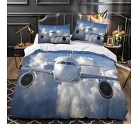 Aereo nel cielo copripiumino Set di biancheria da letto 3 pezzi microfibra stampa 3D con cerniera cerniera nascosta Aerei a reazione commerciali copripiumino for coppie e adulti Single（140x200cm）