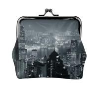 Aerial Night of View Hong Kong Stampa Portamonete per Uomini Donne Cuoio Bacio Lock Piccolo Sacchetto Coin Wallet