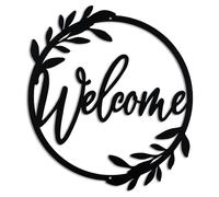 AERLO Metal Welcome Sign for Front Door - Large 13.5 inch Black Wall Decor - Indoor Outdoor Home Decor Perfect for Front Porch, Living Room, and Kitchen (Wreath Style)