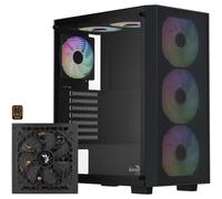 Aerocool B509A Flow-G-BK-v1 Case Midi-Tower ATX con alimentatore Aero 650W 80 PLUS Bronze (Nero, Vetro Temperato)