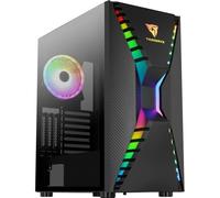 Aerocool Cronus Mid Tower Case - PC Gaming Case with 1 x 1400mm ARGB Rear Fan, RGB LED Front & Full Tempered Glass Side Panel, GPU Bracket, Supports Liquid Cooling, Cable Management, Tower Case, Black