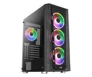 Aerocool Prism-G-BK-V2 Mid Tower ATX PC Case - Custodia da gioco RGB, pannello frontale in rete e vetro temperato, pannello laterale in vetro temperato, 4 ventole RGB fisse da 12 cm, design a doppia
