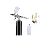 Aerografo con kit compressore Mini 25 Psi 0,3 mm Ugello Trigger Gun Nail Art Design Tattoo Controllo Preciso(METU40 C Black)