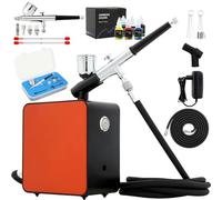 Aerographe Kit Avec Compresseur Double Action 40 PSI,Mini Kit aerografo 3 modalità saerografo Professionale Buse 0,2 0,3 0,5 mm per Nail, Peinture, Modelisme, Tatouage, Maquillage, Gâteaux(TC-102K)