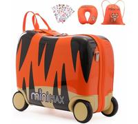 Aerolite MiniMax 45x36x20cm Valigia cavalcabile bambini per Easyjet 29L Trolley Bagaglio a mano per bambini - Set di bagagli 45x36x20 con borsa, cuscino da viaggio e adesivi - Tigre