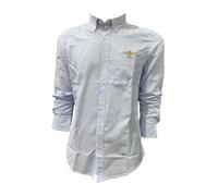 Aeronautica Militare Camicia CA1277 da Uomo, Manica Lunga, Maglia, Polo, A Righe (IT, Testo, L, Regular, Regular, Bianco-Azzurro)