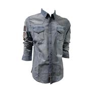 Aeronautica Militare Camicia CA1281 denim, jeans, Frecce Tricolori da uomo, manica lunga, maglia, polo (IT, Testo, M, Regular, Regular, Light vintage blue denim)