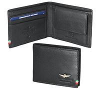 Aeronautica Militare Linea"Flag" Portafoglio piccolo in pelle con portamonete AM 101 Nero 10,5x8,5x2 cm