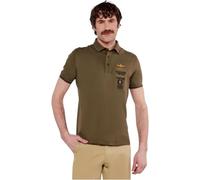 Aeronautica Militare Polo PO1853 da Uomo in Piquet, Maglia, t-Shirt, Maglietta, Maniche Corte, Frecce Tricolori (IT, Testo, M, Regular, Regular, 07293 Verde Oliva)