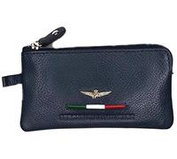 Aeronautica Militare Portachiavi Uomo in Vera Pelle - art. AM-155 Blu con zip e 2 anelli - cm. 12,3x7x1.