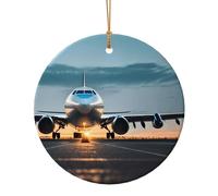 Aeroplano In La Luce Di Sera Stampa Ceramica Pendente Rotondo Per Gli Ornamenti Da Viaggio Per La Decorazione