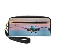 Aeroplano nelle luci della sera Donne Viaggio Trucco Sacchetto di Trucco per la Borsa Portatile Toiletry Bag Accessori Organizzatore, Nero , Taglia unica, Astuccio per trucchi