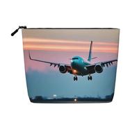 Aeroplano nelle luci della sera stampa make up bag monostrato borse trucco viaggio organizzatore cosmetico grande capacità con cerniera, nero, Taglia unica