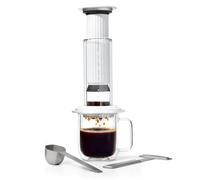 AeroPress Premium Coffee Press, macchina per caffè in vetro, acciaio inox e alluminio, French Press all-in-one e macchina manuale espresso/pour-over, infusione 2 min per meno amarezza, Bianco