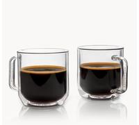 AeroPress Tazze da Caffè in Vetro Borosilicato a Doppia Parete. Tazze Cristalline con Manico, Base Larga, Vetro Extra Spesso - progettate standard - 350 ml, Set da 2