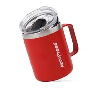 AeroPress Travel Coffee Mug con Manico - Tazza da Viaggio in Acciaio Inox Doppia Parete Isolata Sottovuoto con Coperchio Scorrevole Anti-Schizzi - Per Bevande Calde e Fredde - 12 oz, Rosso