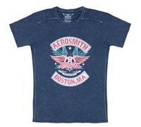 Aerosmith T Shirt Boston Pride Band Logo Nuovo Ufficiale Uomo Navy Blu Snow Wash Size L
