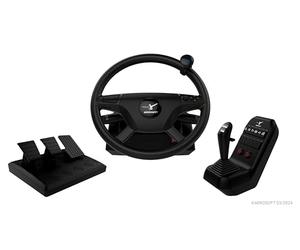 Aerosoft Truck & Bus Wheel System - Volante professionale con Force Feedback per simulazioni di camion e autobus su PC con pedaliera a 3 pedali e leva del cambio realistica