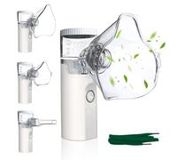 Aerosol Portatile Sienzioso, Macchina Aerosol Ricaricabile, con 2 Maschere e Boccaglio, Pulizia Automatica, Nessuna batteria, Ideale per Adulti e Bambini, per Uso Domestico e in Viaggio