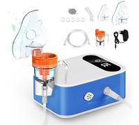 Aerosol Portatile Silenzioso con LED Display Inalatori elettrici per Adulti Bambini Nebulizzatore A Compressore Inalatore Boccaglio E 2 Maschera Velocità di Atomizzazione Regolabile (Bianco Blu)