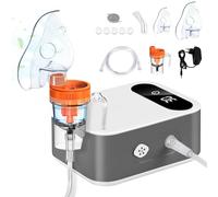 Aerosol Portatile Silenzioso con LED Display Inalatori elettrici per Adulti Bambini Nebulizzatore A Compressore Inalatore Boccaglio E 2 Maschera Velocità di Atomizzazione Regolabile (Bianco Grigio)