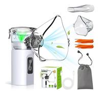 Aerosol Portatile Silenzioso, Macchina Aerosol Adulti e Bambini con Display Digitale, 2 Maschere e Boccaglio, Nebulizzatore Portatile Ricaricabile USB-C per Uso Domestico e Viaggi