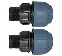 Aerzetix - C51920 - Set di 2 - Manicotto/Adattatore filettato - Riduttore a Compressione Diritto - connessione Filettatura Maschio 3/4'' - per Tubo Acqua Ø25mm - Polipropilene - connettore/riparatore