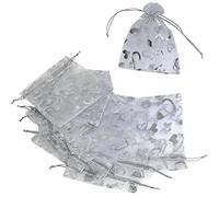 Aerzetix - C53809 - Set di 10 buste/borsette/sacchetti in organza con motivi cuori argento di gioielli/regalo/cosmetici 100x120mm - chiusura a cordino di serraggio - colore bianco