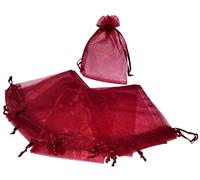 Aerzetix - C53864 - Set di 10 buste/borsette/sacchetti in organza trasparente di gioielli/regalo 100x120mm - chiusura a cordino di serraggio - colore bordò