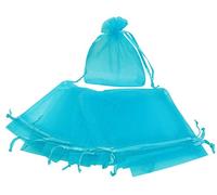 Aerzetix - C53873 - Set di 10 buste/borsette/sacchetti in organza trasparente di gioielli/regalo 100x120mm - chiusura a cordino di serraggio - colore turchese