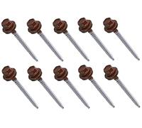 AERZETIX - C57200 - Set di 10 - Vite autoperforante metallo su legno Ø4.8x70mm + rondella di tenuta EPDM - verniciato in colore rosso ossido RAL 3009 - impronta testa 8mm esagonale - in acciaio