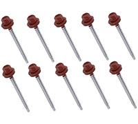 AERZETIX - C57201 - Set di 10 - Vite autoperforante metallo su legno Ø4.8x70mm + rondella di tenuta EPDM - verniciato in colore rosso marrone RAL 3011 - impronta testa 8mm esagonale - in acciaio