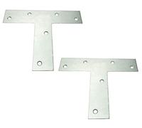 AERZETIX - C58424 - Set di 2 Piastre di montaggio a forma di "T" perforate 140x110x30x2mm - 6 fori x Ø5mm - in acciaio zincato