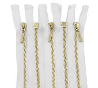 Aerzetix - C61348 - Set di 5 Cerniere separabili 50cm in Metallo con tiretto Decorativo - Cerniera Lampo - Bianco - cursore Jeans Gilet pelletteria Cucito Vestiti Pantaloni merceria