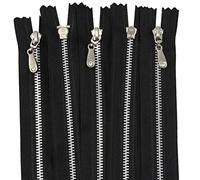 Aerzetix - C61578 - Set di 5 Cerniere Lampo N°3 Non separabili 50cm in Metallo con tiretto Decorativo - Colore: Nero - cursore Jeans Gilet pelletteria Cucito Abiti Pantaloni merceria