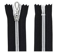 Aerzetix - C64066 - Set di 2 Cerniere Lampo a Spirale N°5 20cm Non separabile autobloccante - Rete in Nylon Argento - tiretto cursore in Metallo - Colore Nero - merceria