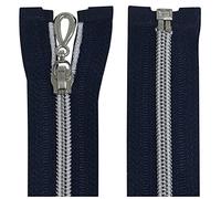 Aerzetix - C64076 - Set di 2 Cerniere Lampo a Spirale N°5 50cm separabile autobloccante - Rete in Nylon Argento - tiretto cursore in Metallo - Colore Blu Scuro - merceria
