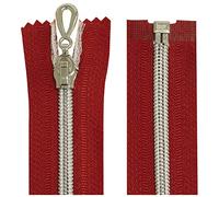 Aerzetix - C64081 - Set di 2 Cerniere Lampo a Spirale N°5 55cm separabile autobloccante - Rete in Nylon Argento - tiretto cursore in Metallo - Colore Rosso - merceria